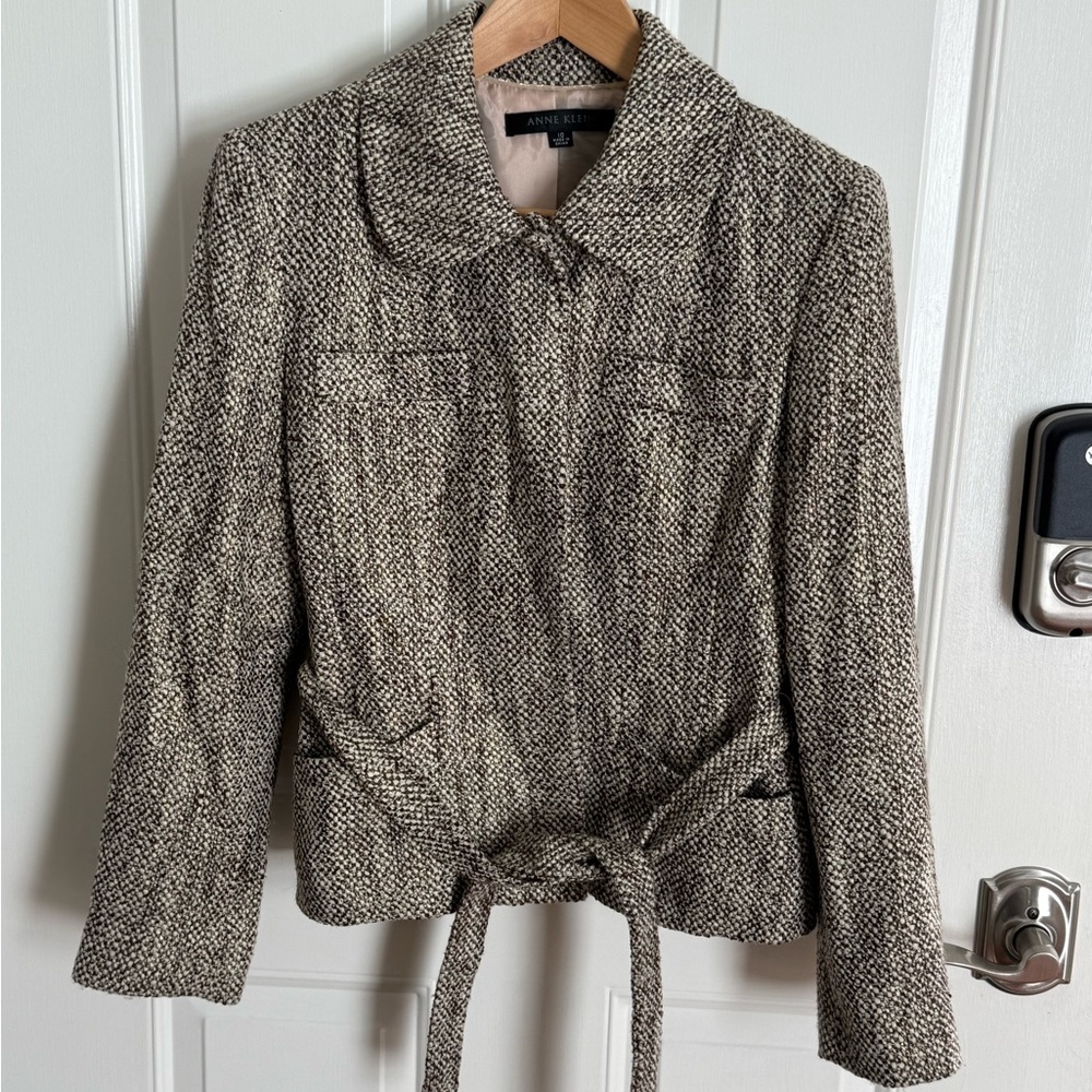 Anne Klein Tweed Coat Blazer Size 10 with Tie and Snaps